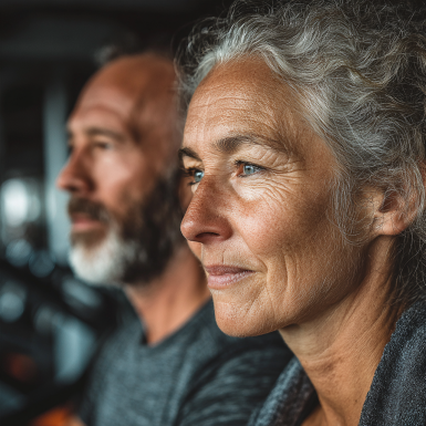 Adultos mayores en clase de yoga y stretching en PowerZone